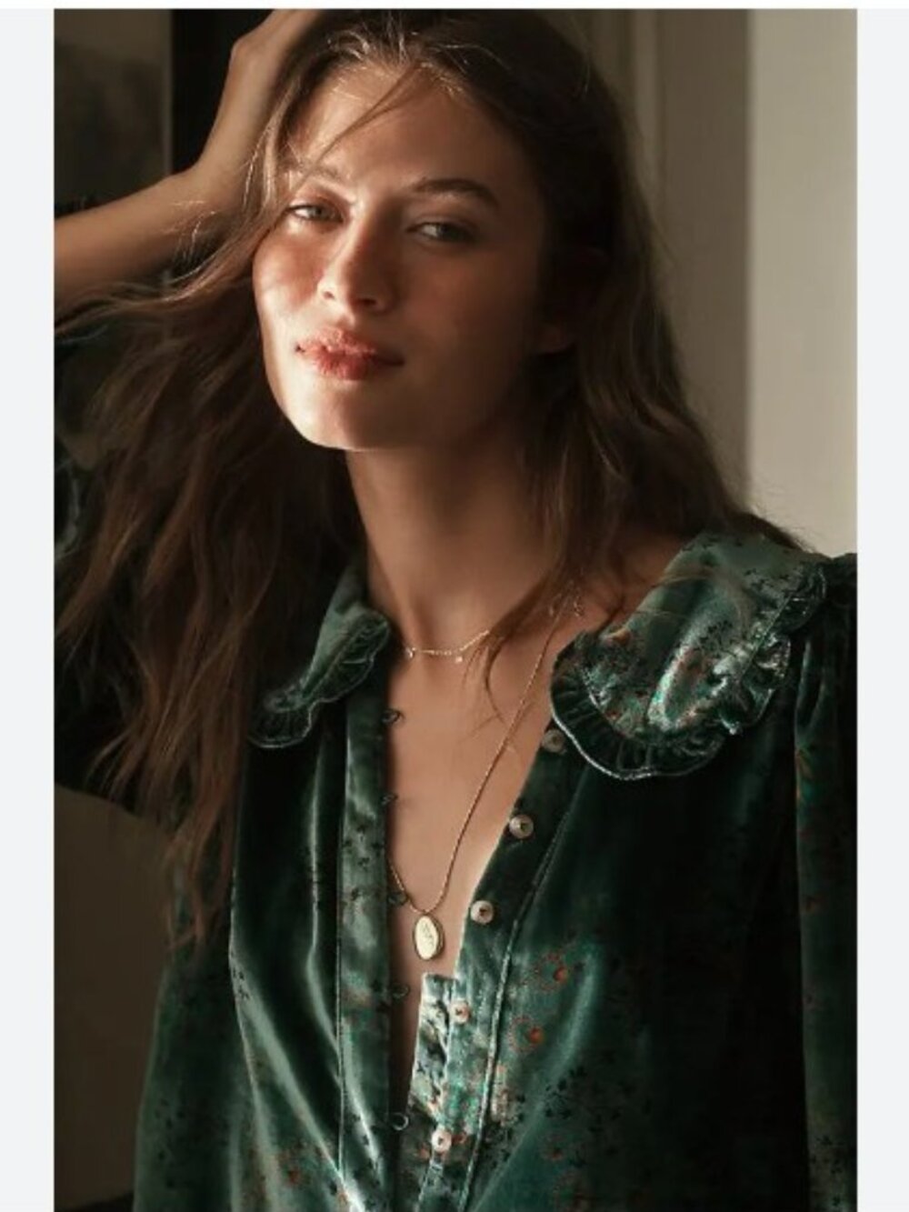 Pilcro The Keira Collared Button-Front Blouse: Long-Sleeve Velvet Edition-XS-NWT - Picture 3 of 7